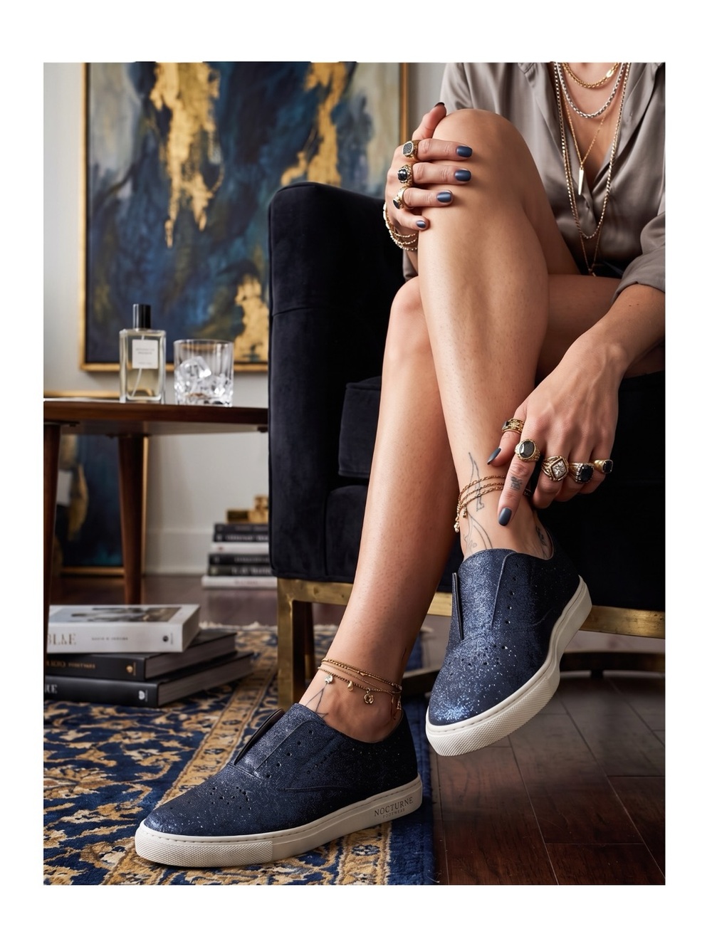 Ltd Ed: Fratelli Rossetti 𖦹 Luxe Hobo Sport Sneakers 𖦹 Glitter Blue Suede 𖦹 40 𖦹